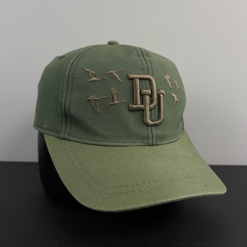 Y2K Ducks Unlimited DU Green Olive Dad Hat Mallard Gold Cap Snapback Adjustable